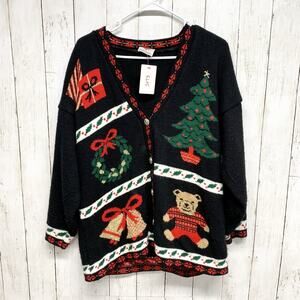 Vintage Nut Cracker Sweater Women Chest 47" (1X) Button Knit Cardigan Christmas